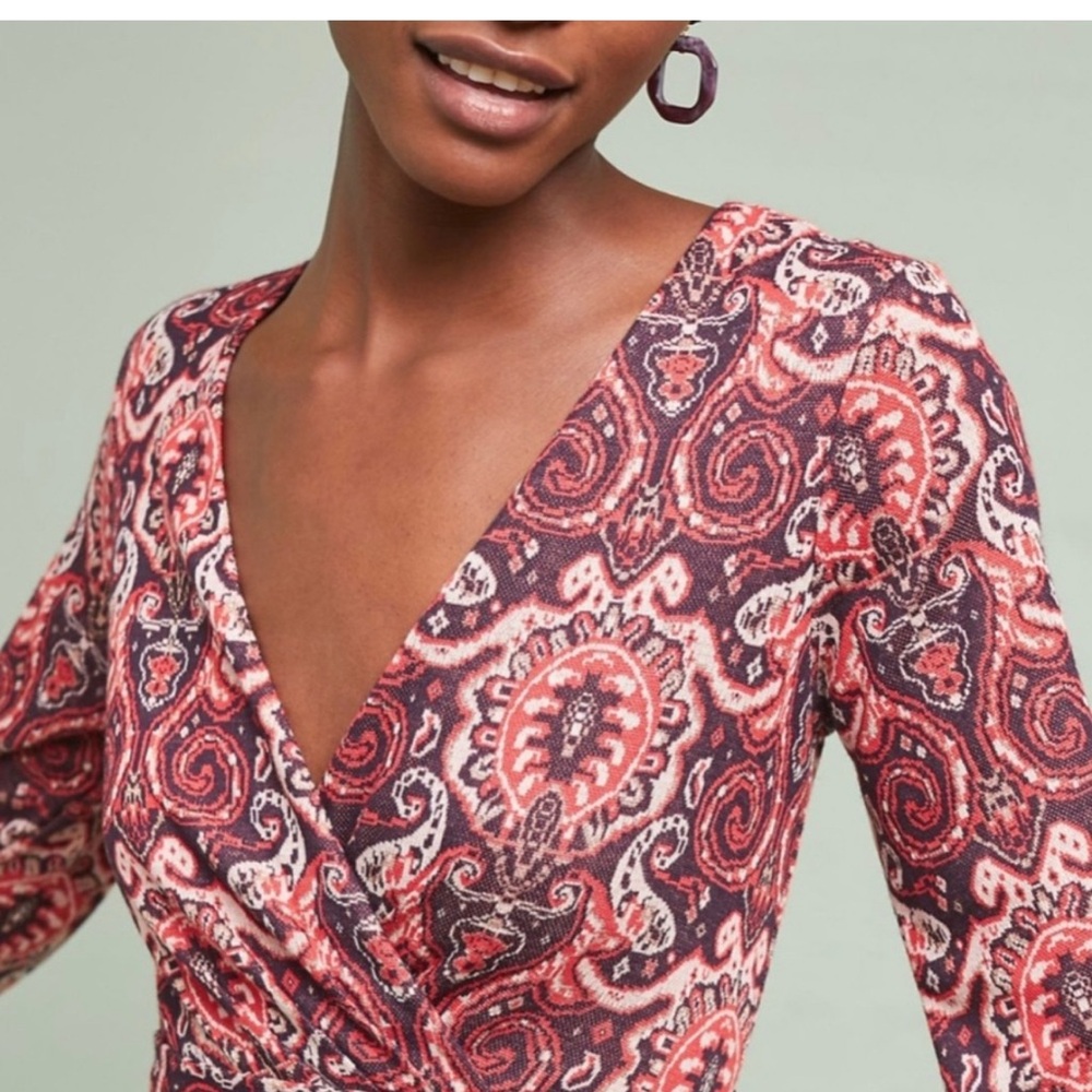 Anthropologie Maeve Paisley Belted Dress Pink - Picture 2 of 16